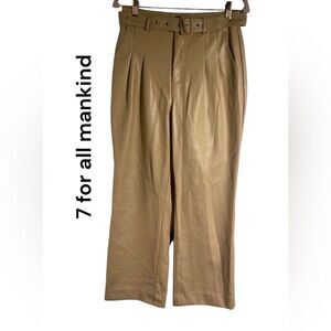 7 For All Mankind Vegan Leather Hi-Rise Belted Pants Cognac Sz S